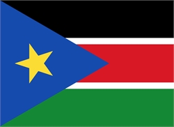 [ai] Flag of South Sudan featuring a blue triangle with a yellow star, horizontal black, red, and green stripes.
